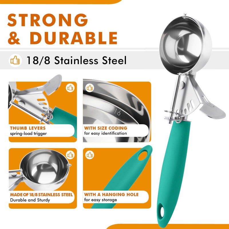 JUNADAEL J Portion Scoop 2.75 Oz Disher Scoop #16 مجارف كوكي مقبض أخضر للتحكم في جزء كوكي العجين كب كيك الخليط الآيس كريم الكعك البطاطس المهروسة - Image 4